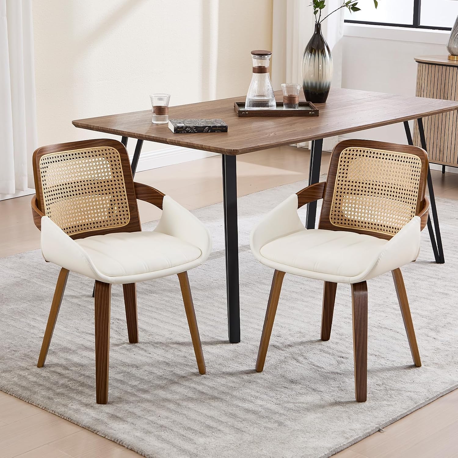 81rlXywzD3L._AC_SL1500_.jpg Rattan PU Leather Upholstered Bentwood Armchair (Pack of 2) - Image 1