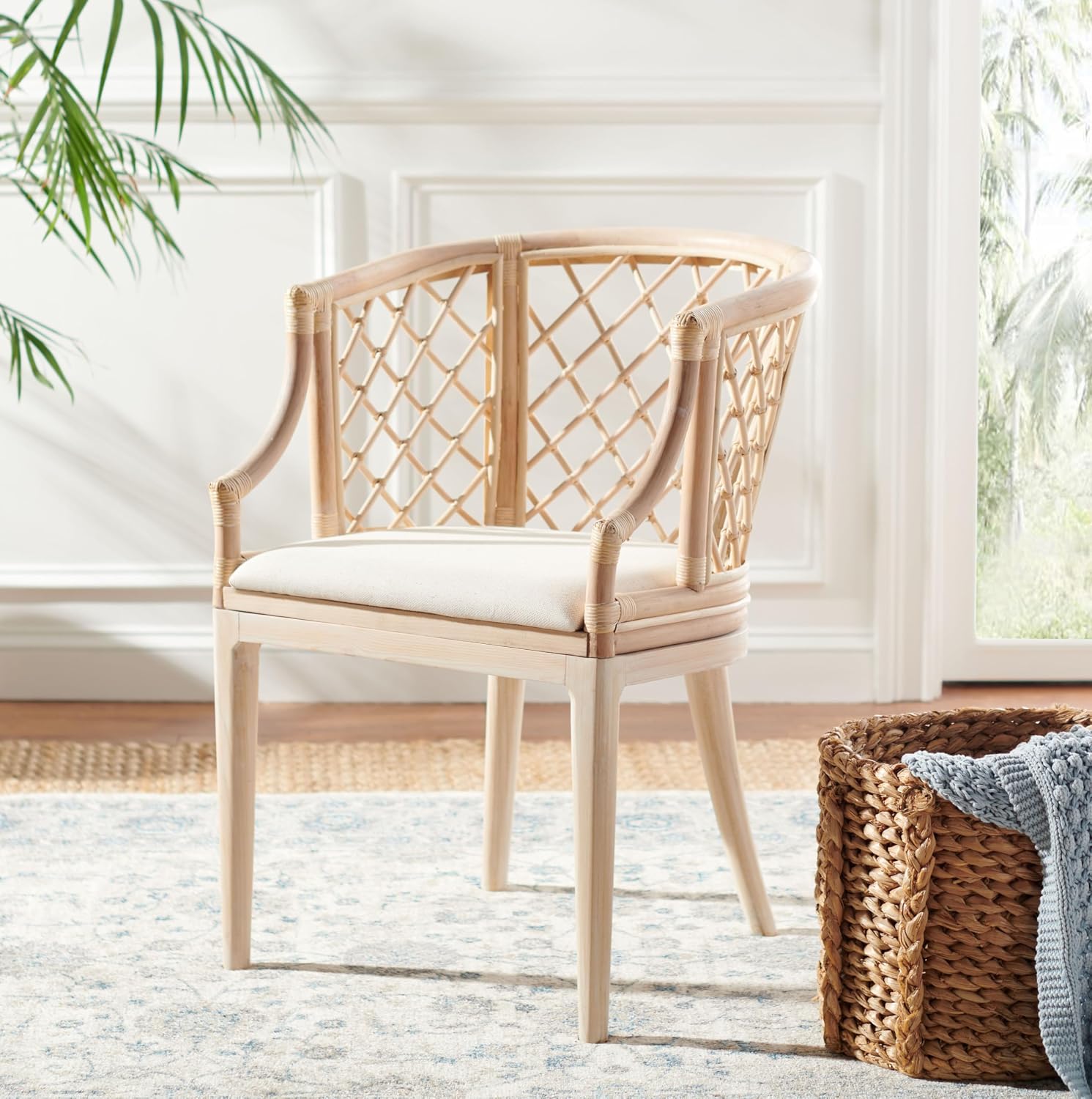 81vBTAcTwjL._AC_SL1500_.jpg Natural Rattan White Cotton Cushion Armchair - Image 1